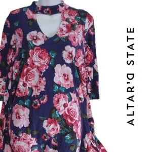 Altar'd State Pink Rose A-line Keyhole Dress - Small